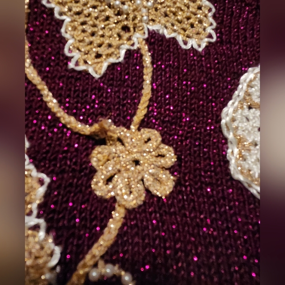 Jaclyn Smith Burgundy Sweater with Gold Accents - Picture 9 of 10